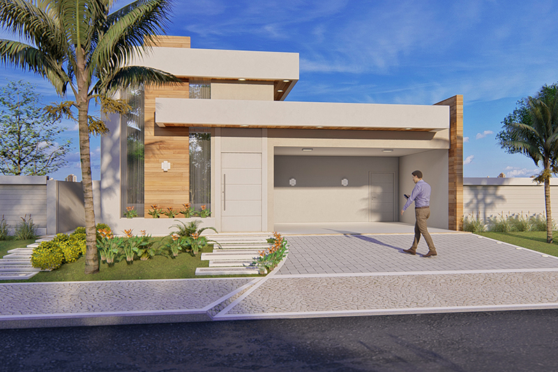 Projeto de casa t rrea com 3 quartos projetos de casas for Casa moderna 80 mts