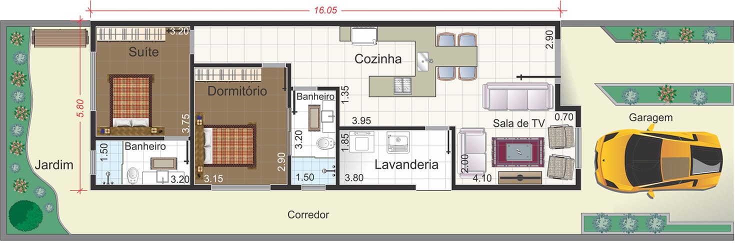 Planta de casa moderna. Planta para terreno 7x25