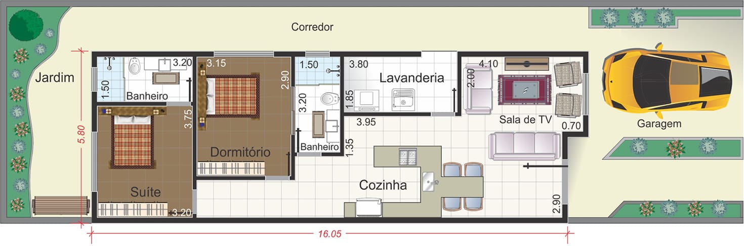 Planta de casa moderna. Planta para terreno 7x25