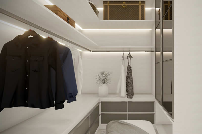 Closet com iluminação em led