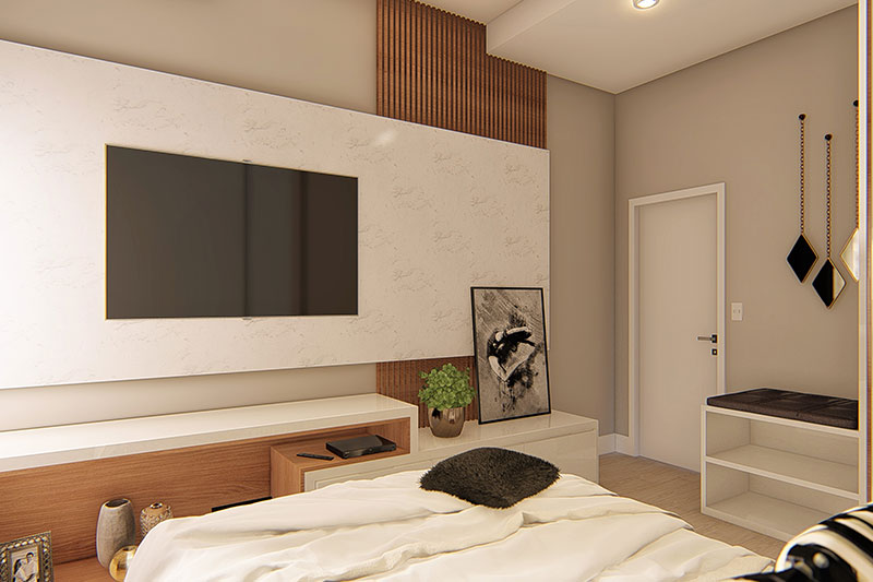 Quarto com detalhes em madeira