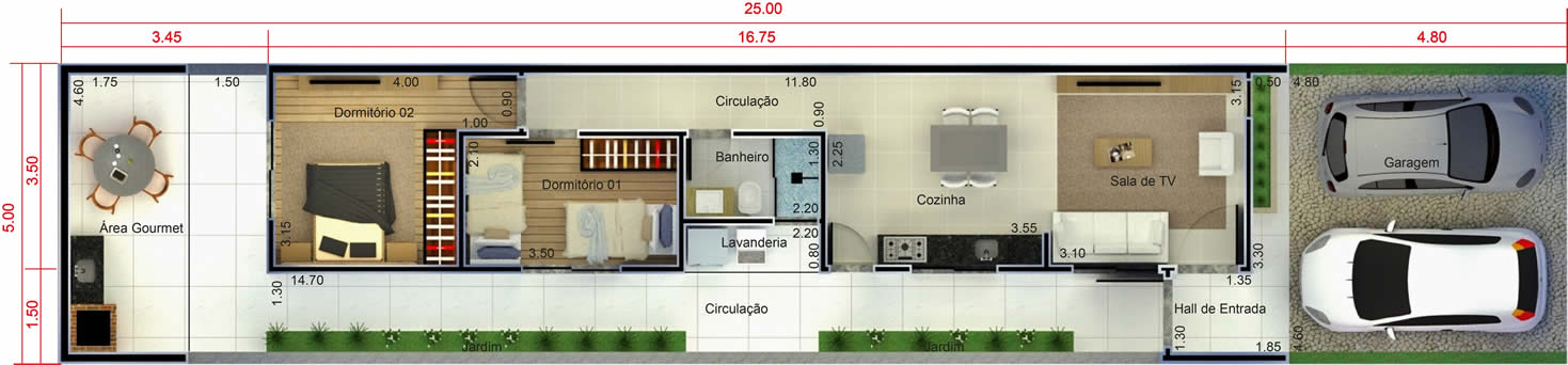 Planta minha casa minha vida 2 quartos. Planta para terreno 5x25