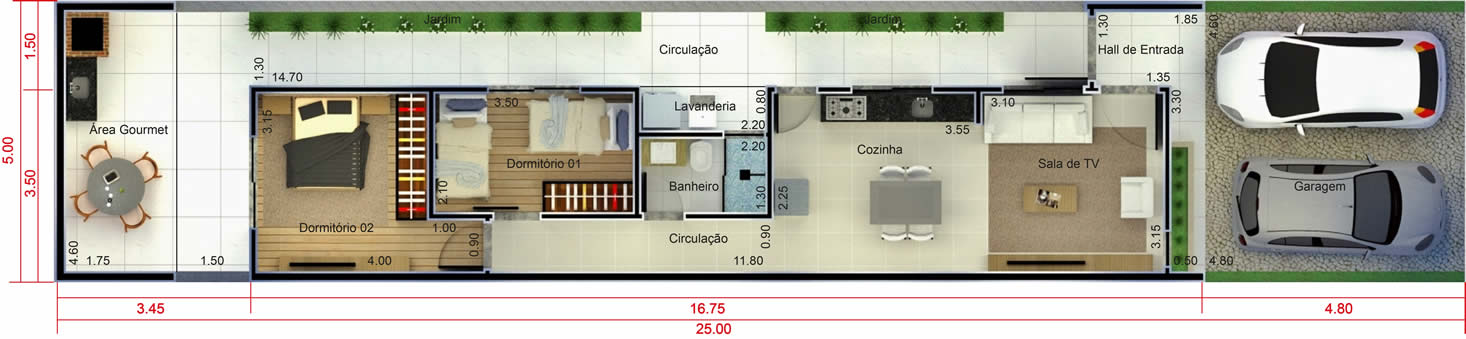 Planta minha casa minha vida 2 quartos. Planta para terreno 5x25