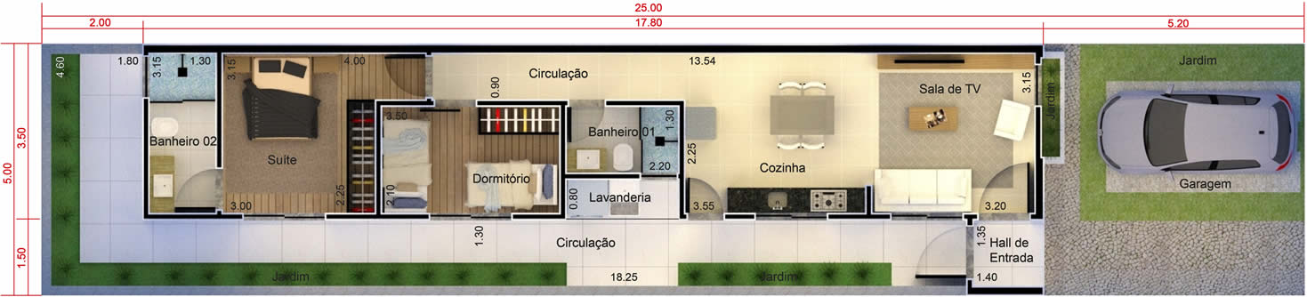 Planta minha casa minha vida com suíte. Planta para terreno 5x25