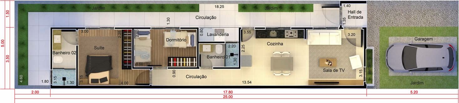 Planta minha casa minha vida com suíte. Planta para terreno 5x25