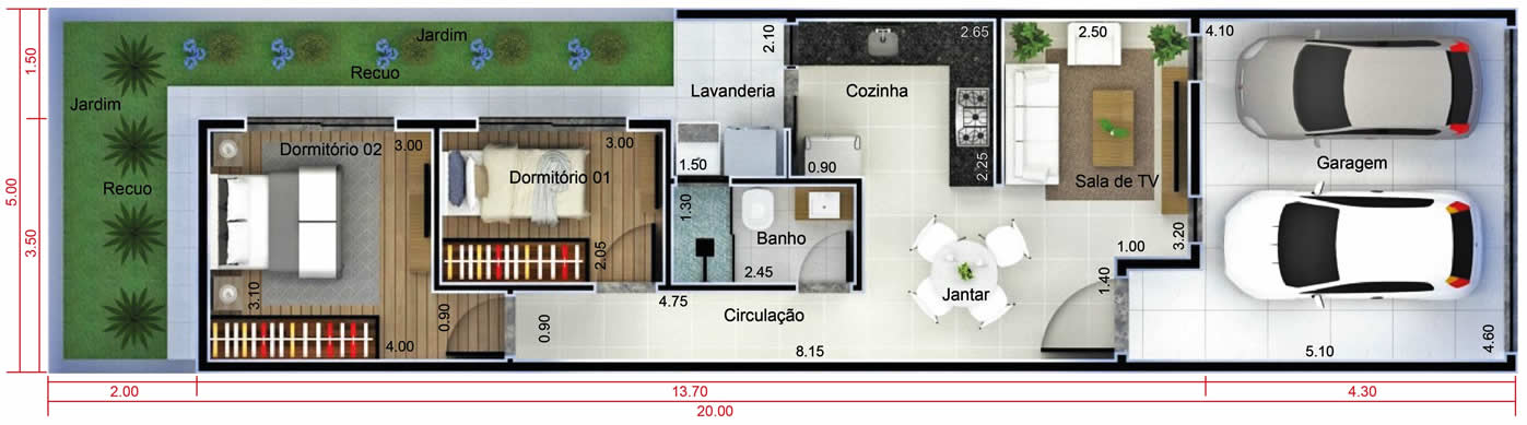 Planta de casa para vender ou alugar. Planta para terreno 5x20