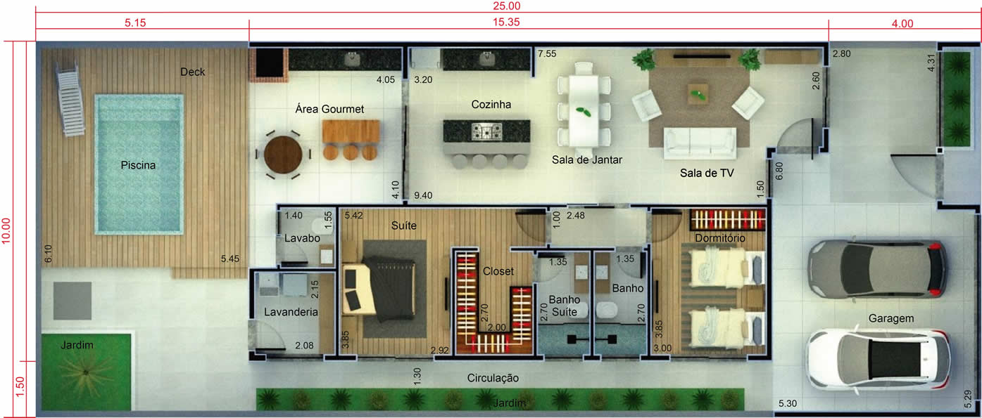 Planta De Casa Terrea Com 1 Quarto E 1 Suite Projetos De Casas