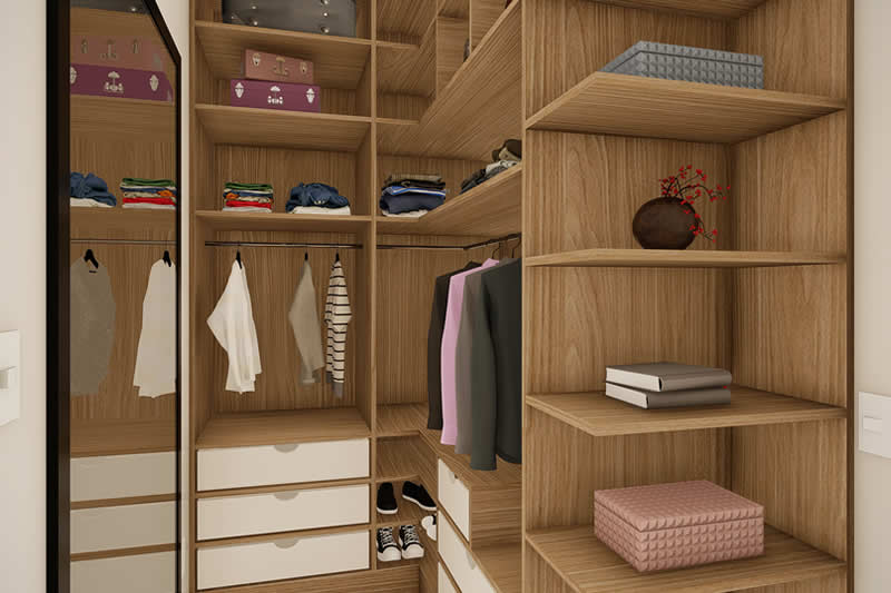 Closet com divisórias em madeira