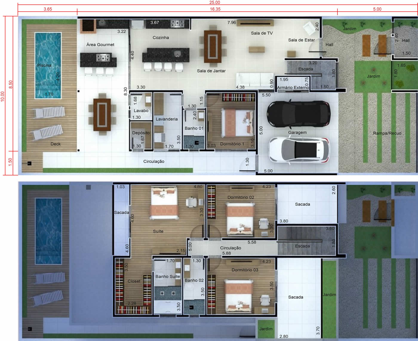 Planta de sobrado para condomínio fechado. Planta para terreno 10x25