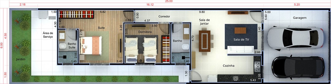 Planta de casa para investimento. Planta para terreno 6x25