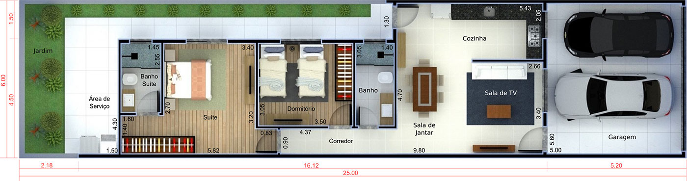 Planta de casa para investimento. Planta para terreno 6x25