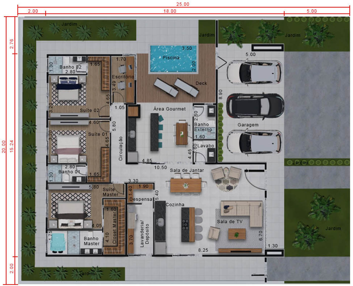 Projeto imponente em condomínio . Planta para terreno 20x25