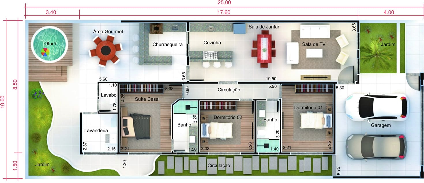 Planta de casa com portão de madeira. Planta para terreno 10x25