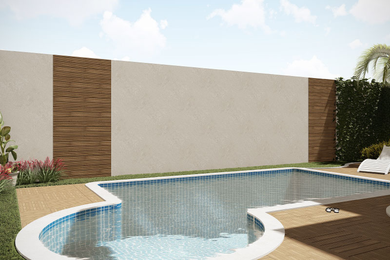 Piscina com deck em madeira