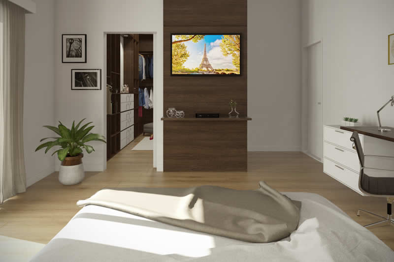 Quarto com TV e closet