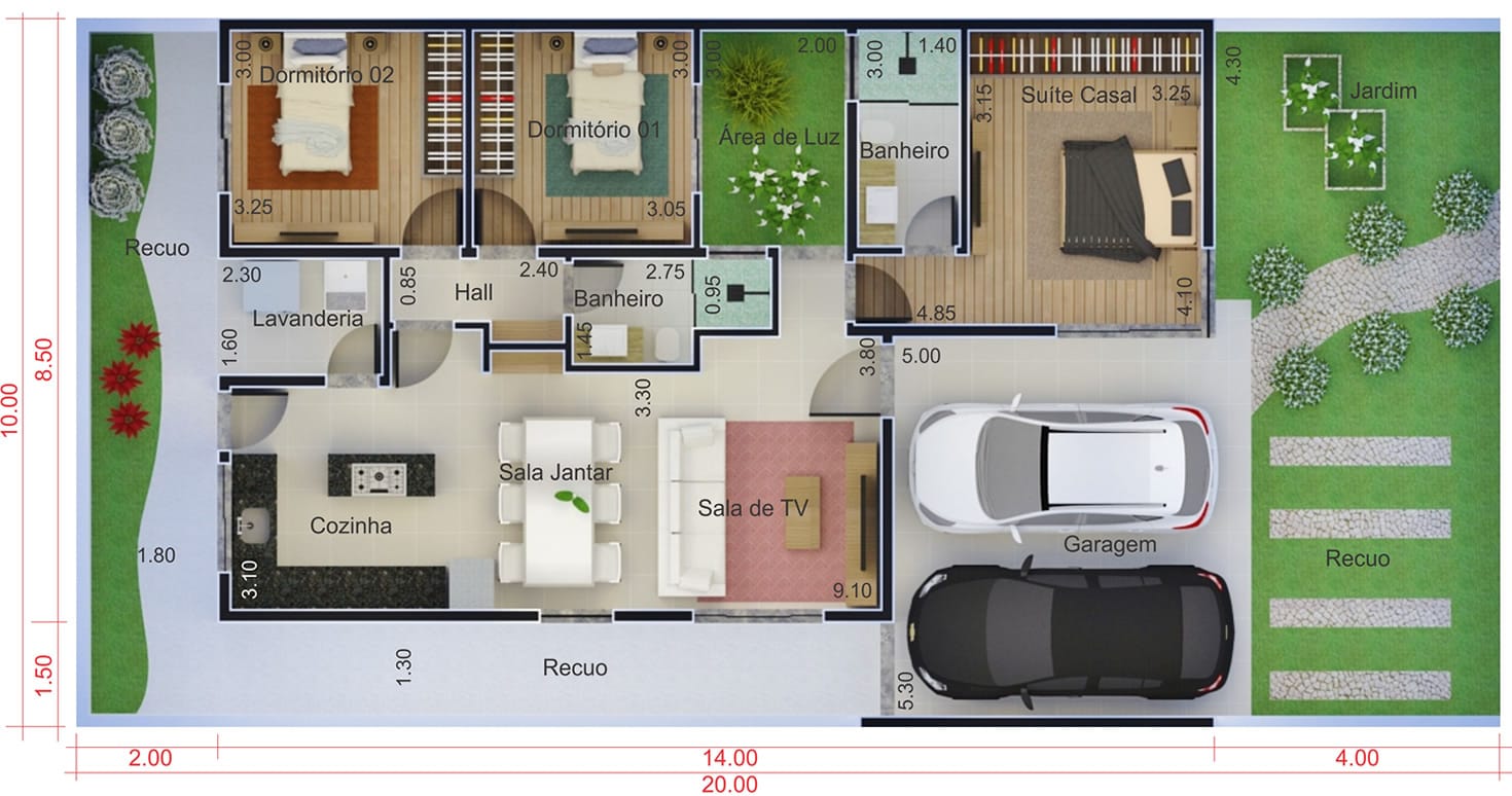 Casa para terreno de 10 por 20 metros. Planta para terreno 10x20