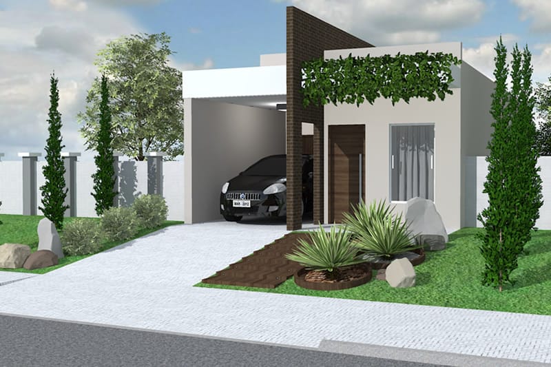 Fachada simples com jardim