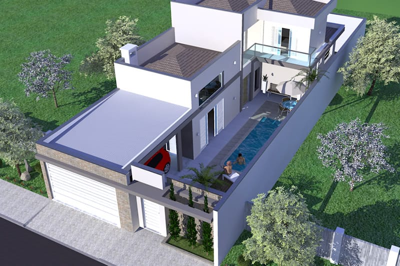 Casa com piscina na lateral