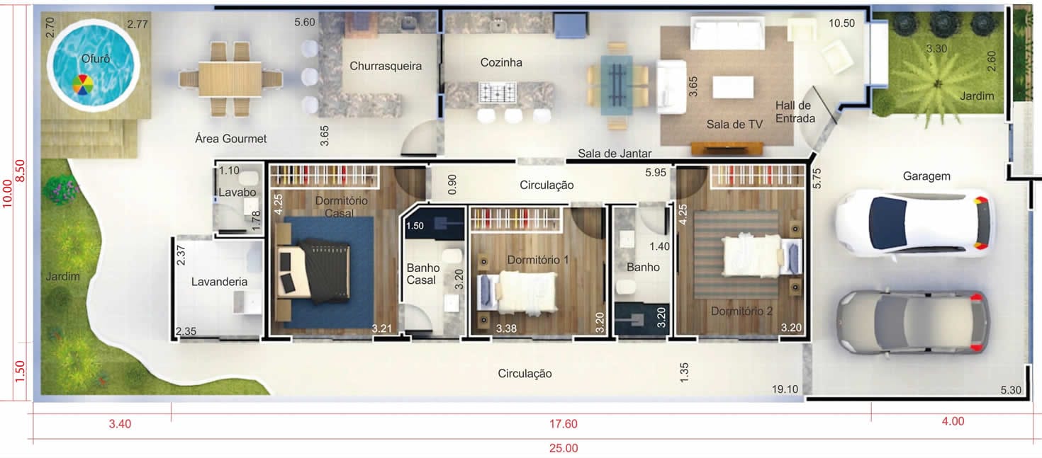 Planta de casa com portão fechado. Planta para terreno 10x25