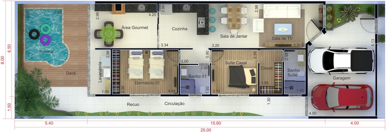 Planta de casa popular. Planta para terreno 8x25