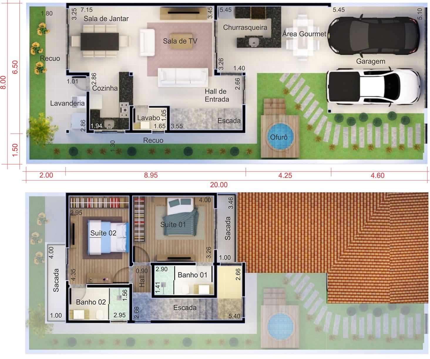 Planta de casa barata. Planta para terreno 8x20