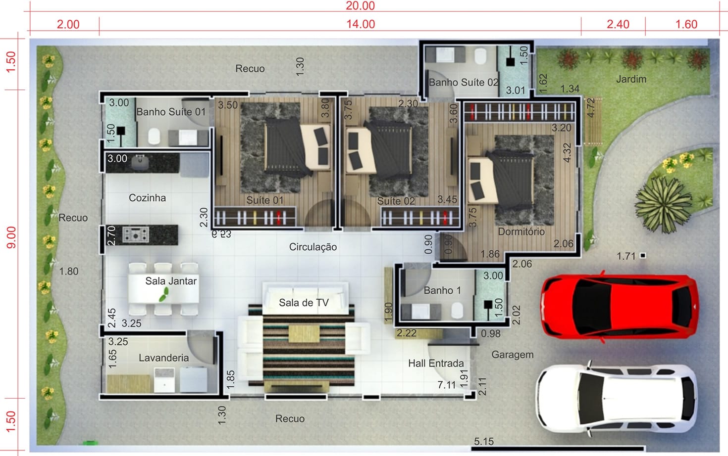 Planta De Casa Com 2 Suites E 1 Quarto Projetos De Casas