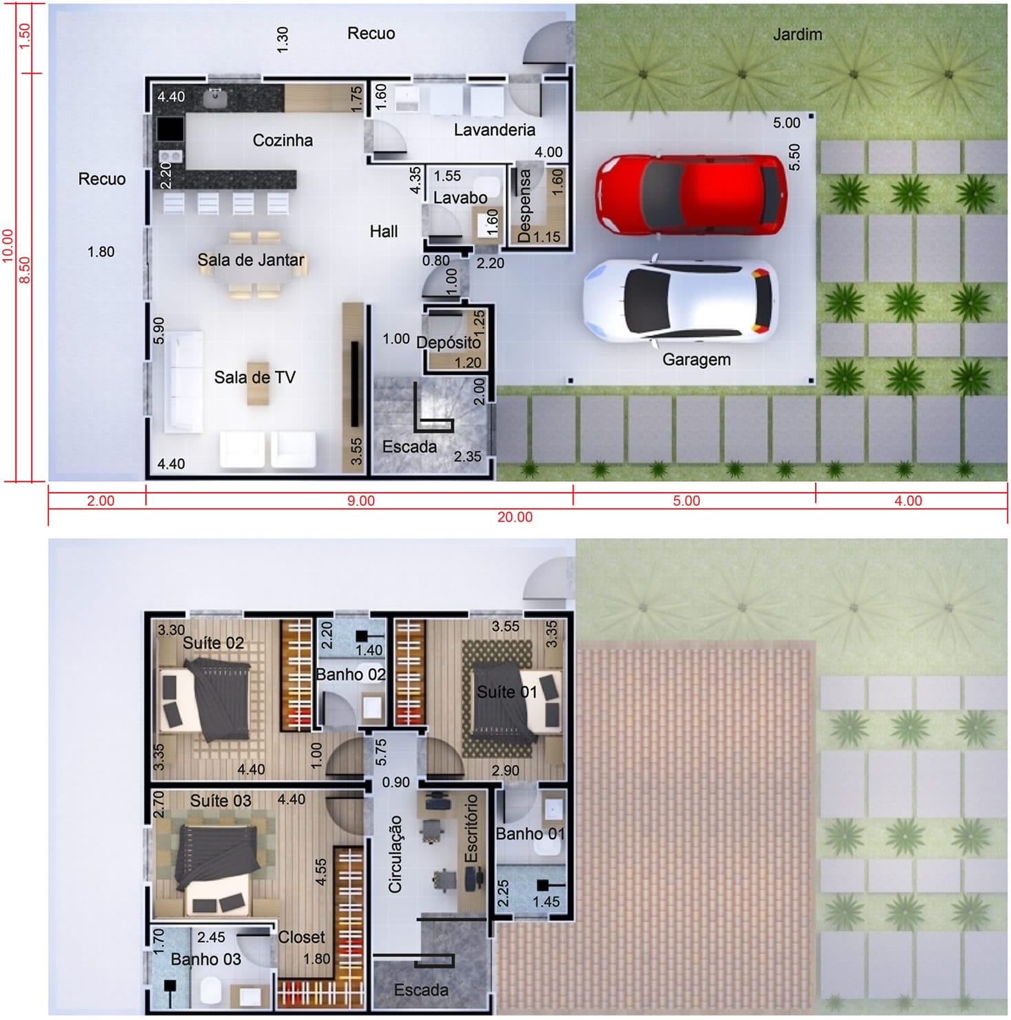 Planta de casa de campo. Planta para terreno 10x20