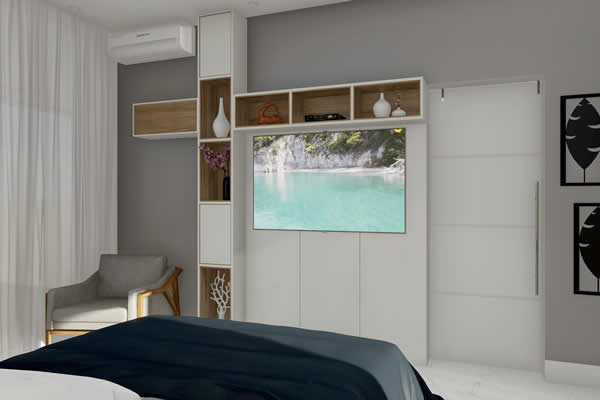 Quarto com painel para TV